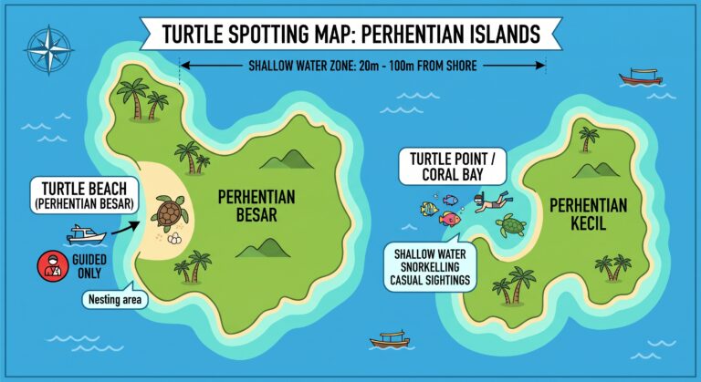 Turtle spotting maps - perhentian island
